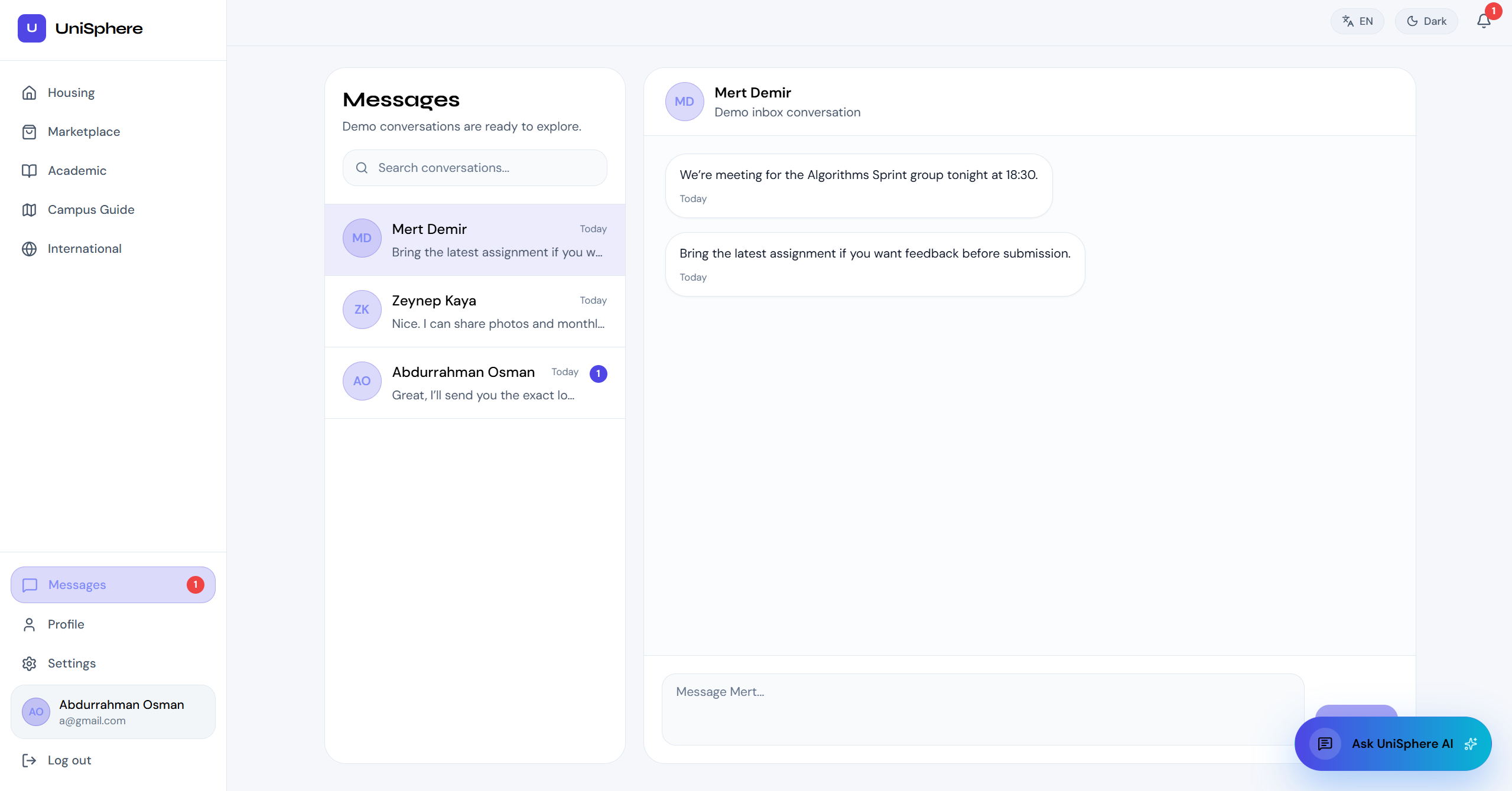 UniSphere international student support module